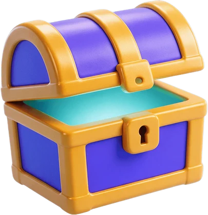 A toy treasure chest floating in orbit