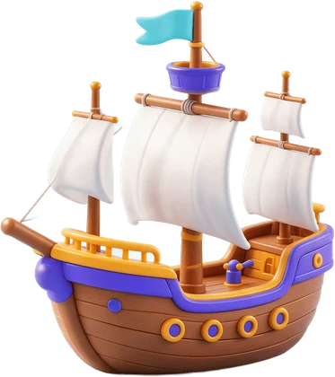 A toy ship floating in orbit